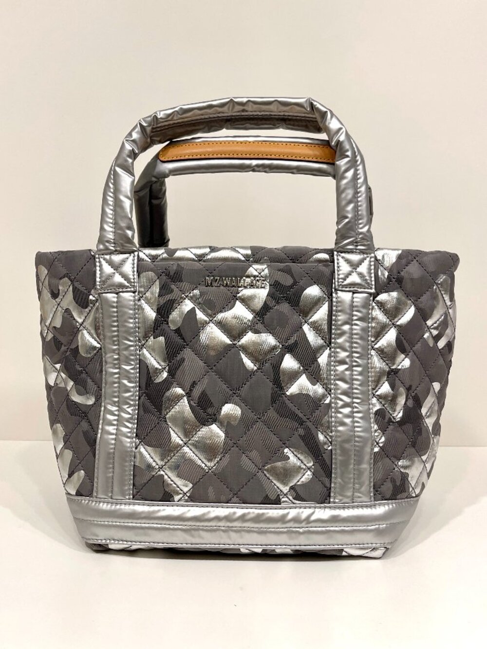 MZ Wallace Small Empire Tote | Silver Metallic Camo | Crossbody Strap + Pouch